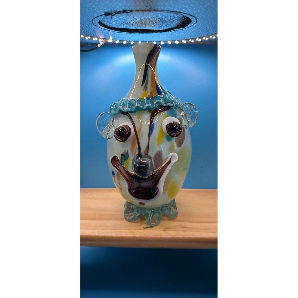 Vintage 9" Art Glass Clown Head Vase Bottle hand blown- Murano one of a kind
